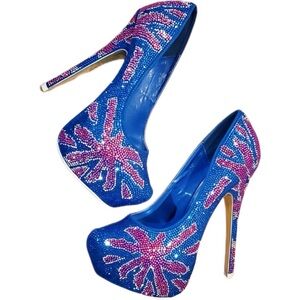 ❤️ Gorgeous Crystal Rhinestone Studded Platform Heels Size 8.5